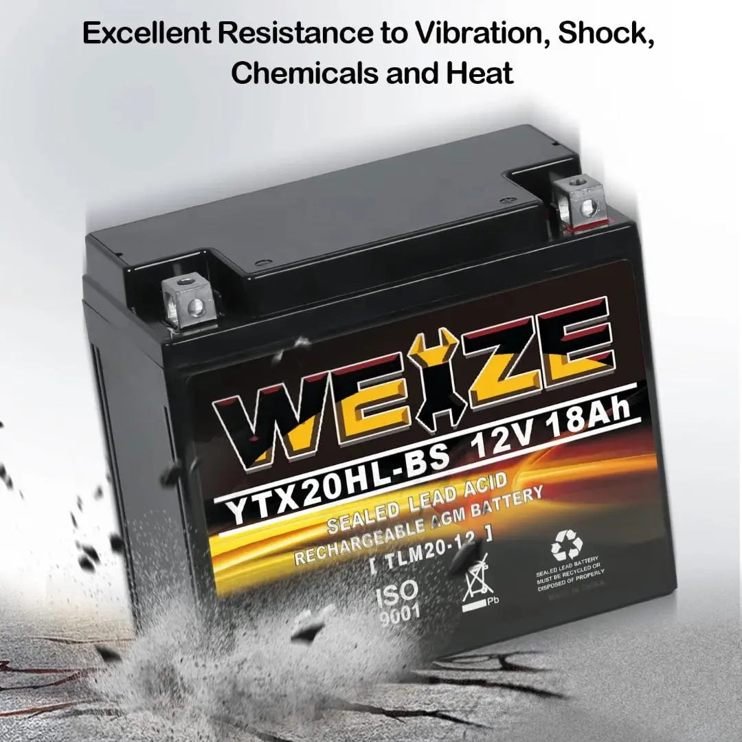 WEIZE YTX20HL-BS 12V 18Ah High Performance-Maintenance Free-Sealed AGM ETX20HL BS Motorcycle Battery