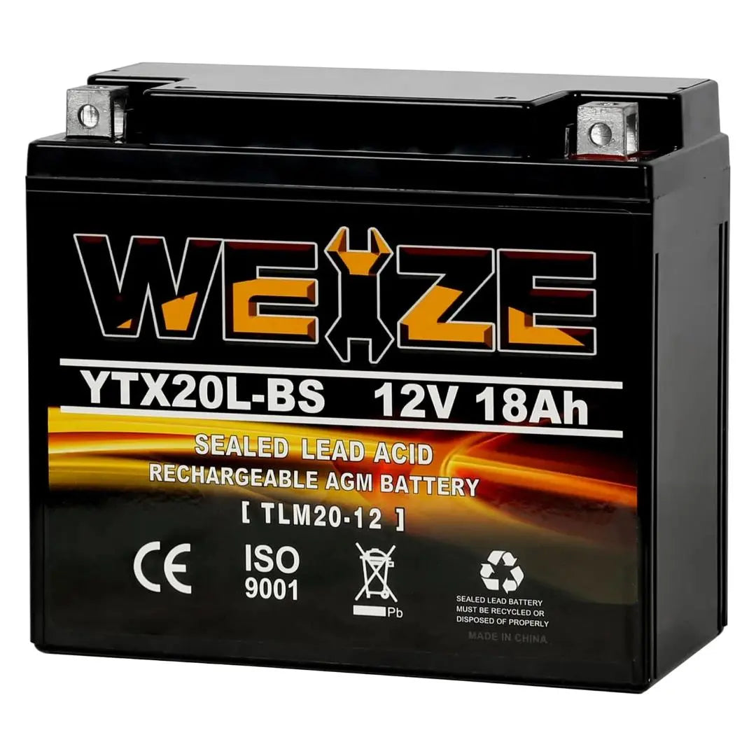 WEIZE YTX20L-BS 12V 18Ah High Performance Power Sports-Maintenance Free-Sealed AGM Motorcycle Battery ETX20L BS For Motorcycle ATV UTV snowmobile