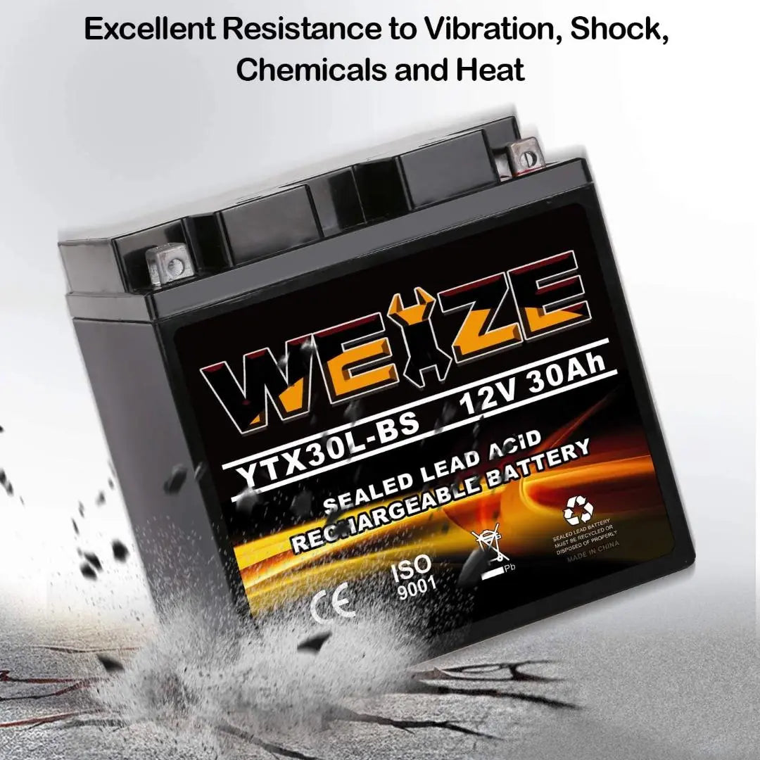 WEIZE YTX30L-BS 12V 30Ah Battery Replacement Yuasa YIX30L Motorcycle Battery-Factory Sealed-Maintenance Free-High Performance ETX30L BS For Harley Davidson Polaris Sportsman