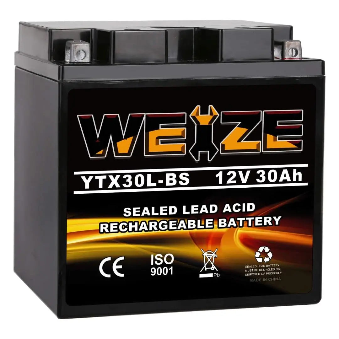 WEIZE YTX30L-BS 12V 30Ah Battery Replacement Yuasa YIX30L Motorcycle Battery-Factory Sealed-Maintenance Free-High Performance ETX30L BS For Harley Davidson Polaris Sportsman