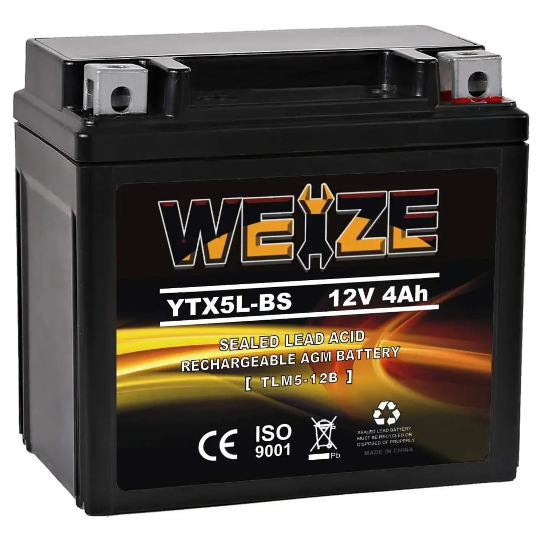 WEIZE YTX5L-BS 12V 4Ah High Performance - Maintenance Free - Sealed AGM Motorcycle Battery  CTX5L Battery compatible with Honda YUASA Yamaha ETX5L-BS Batteries