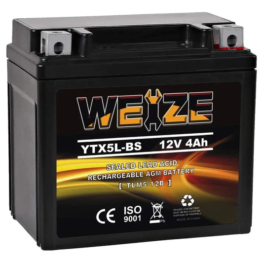 WEIZE YTX5L-BS 12V 4Ah High Performance - Maintenance Free - Sealed AGM Motorcycle Battery  CTX5L Battery compatible with Honda YUASA Yamaha ETX5L-BS Batteries