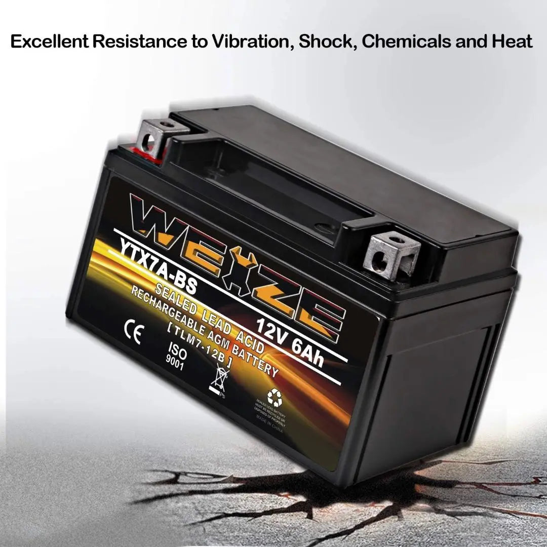 WEIZE YTX7A-BS 12V 6Ah High Performance - Maintenance Free - Sealed AGM Motorcycle Battery compatible with Gas Gy6 Scooter Moped 50CC 125CC