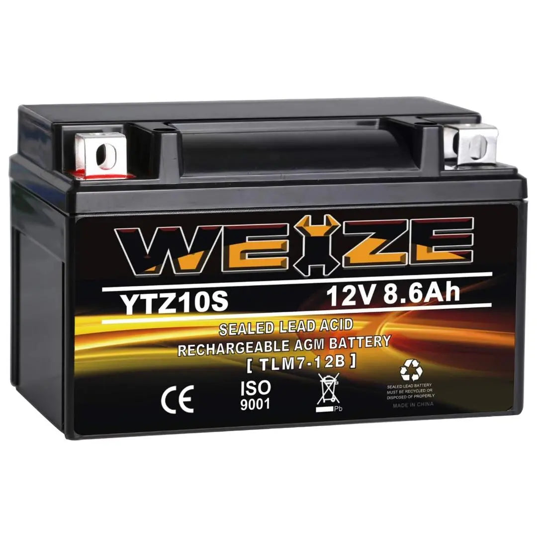 WEIZE YTZ10S-BS 12V 8.6Ah High Performance - Maintenance Free - Sealed AGM Motorcycle Battery Compatible With Yamaha Honda