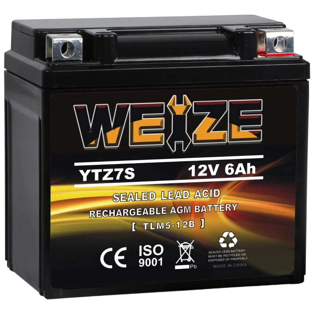 WEIZE YTZ7S-BS 12V 6Ah High Performance - Maintenance Free AGM Motorcycle Battery Replacement YTZ7S Compatible with Honda TRX450ER TRX450R ATV Motorcycle