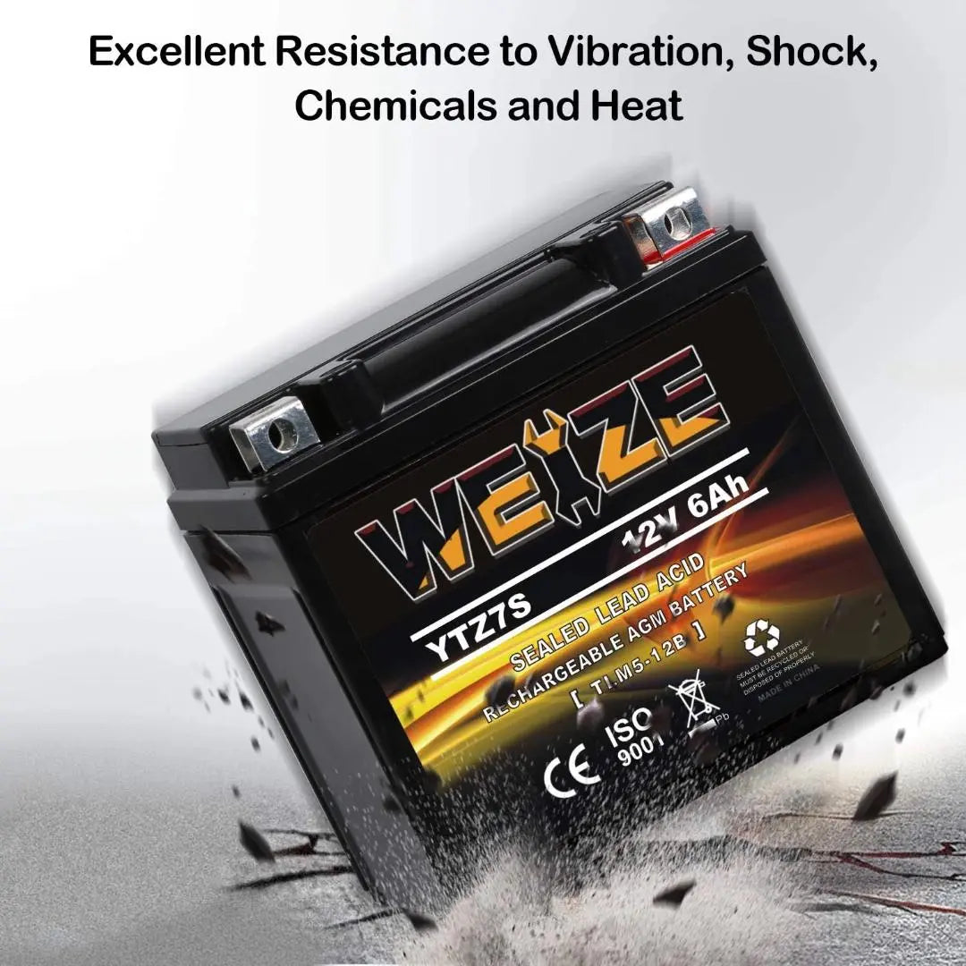 WEIZE YTZ7S-BS 12V 6Ah High Performance - Maintenance Free AGM Motorcycle Battery Replacement YTZ7S Compatible with Honda TRX450ER TRX450R ATV Motorcycle