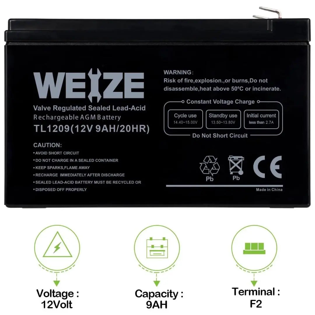 WEIZE 12V 9Ah Deep Cycle AGM Battery