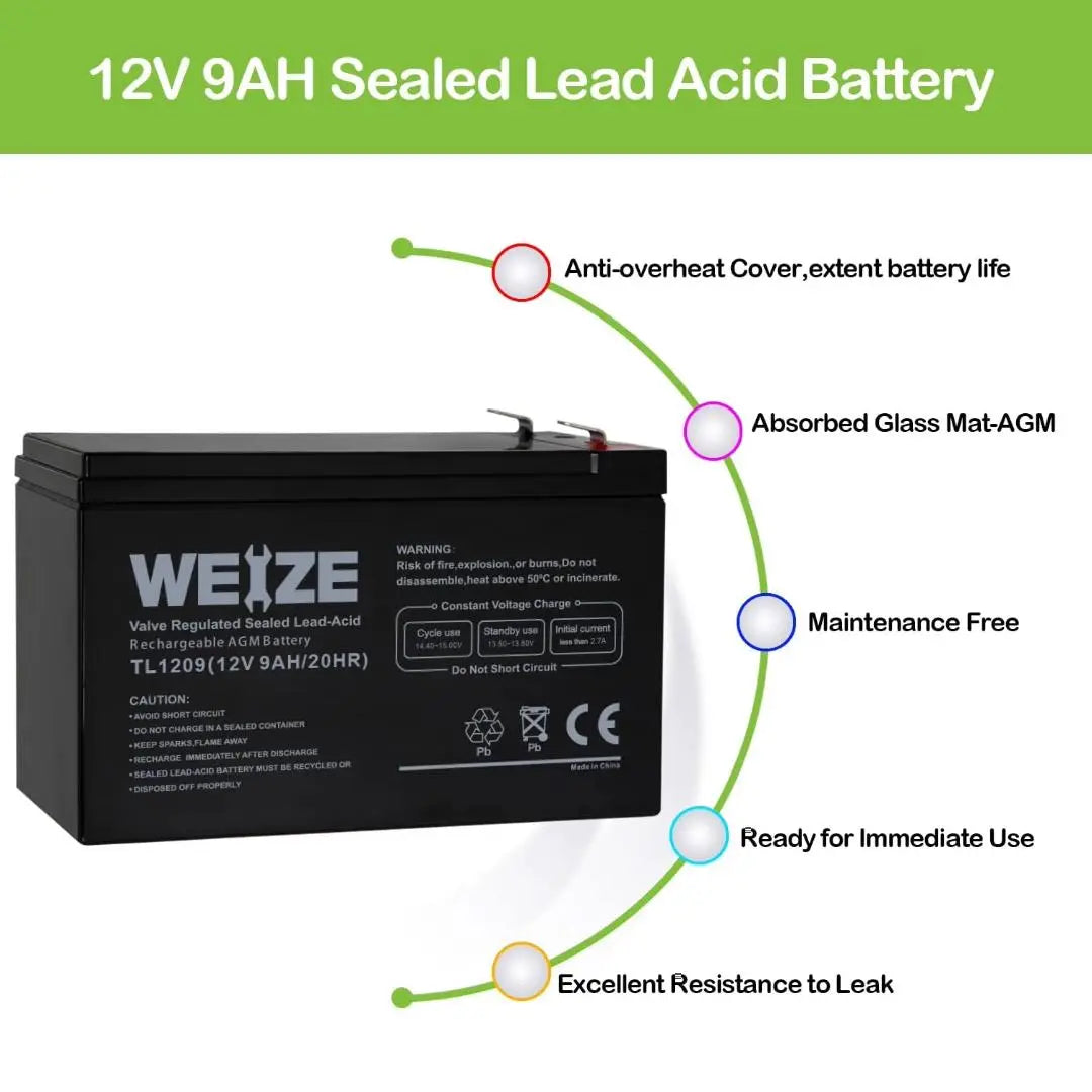 WEIZE 12V 9Ah Deep Cycle AGM Battery