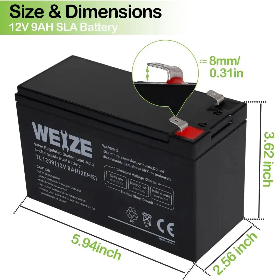 WEIZE 12V 9Ah Deep Cycle AGM Battery