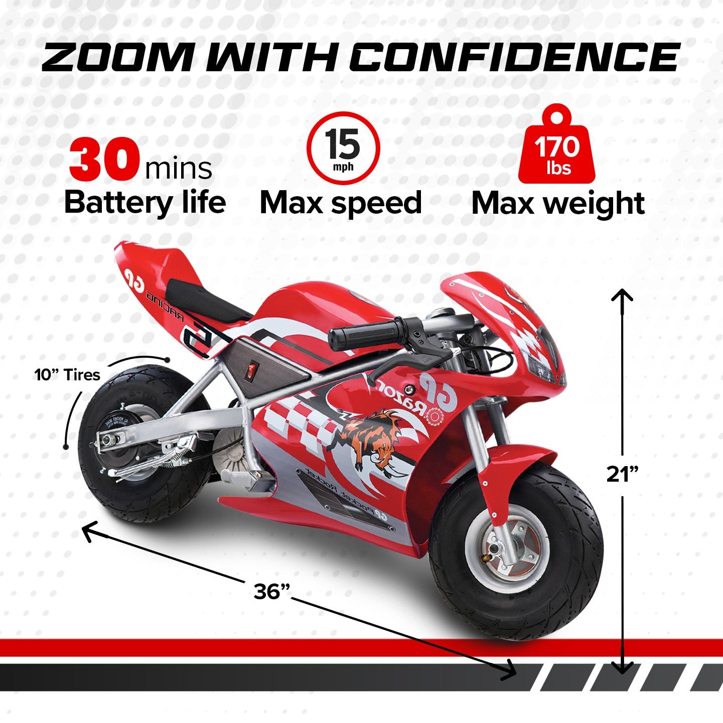 VM Express Razor 24 Volt Mini Electric Single Speed Racing Motorcycle Pocket Rocket Red